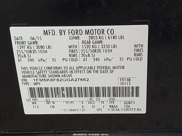 1FM5K8F82GGA27662 Ford Explorer Limited