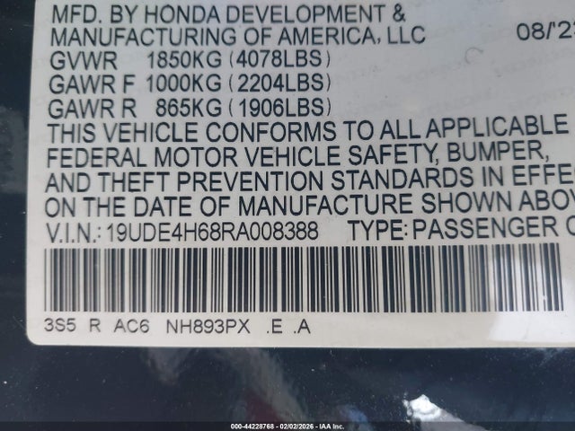 2024 Acura Integra A-spec Technology მანქანა იყიდება აუქციონზე, vin: 19UDE4H68RA008388, აუქციონის ნომერი: 44228768