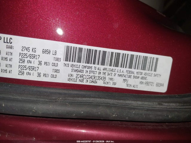 2012 Chrysler Town & Country Touring-l მანქანა იყიდება აუქციონზე, vin: 2C4RC1CG4CR135439, აუქციონის ნომერი: 44228797