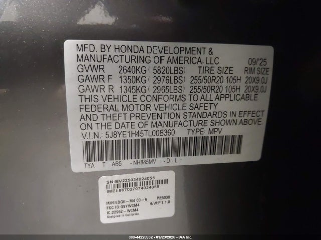 5J8YE1H45TL008360 Acura Mdx Technology Package