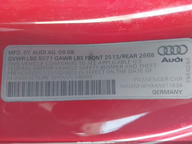 2010 AUDI A5 WAUWFAFHXAN011634 Photo 8
