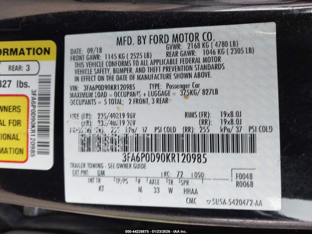 Ford Fusion Titanium 2019 3FA6P0D90KR120985 Image 9