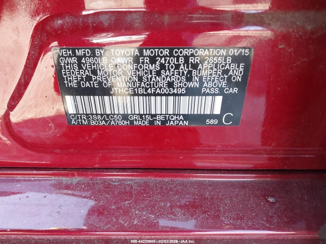 Продажа на аукционе авто 2015 Lexus Gs 350, vin: JTHCE1BL4FA003495, номер лота: 44228905
