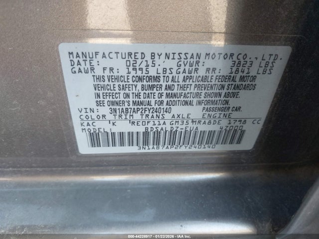 Nissan SENTRA SV 2015 3N1AB7AP2FY240140 Image 9