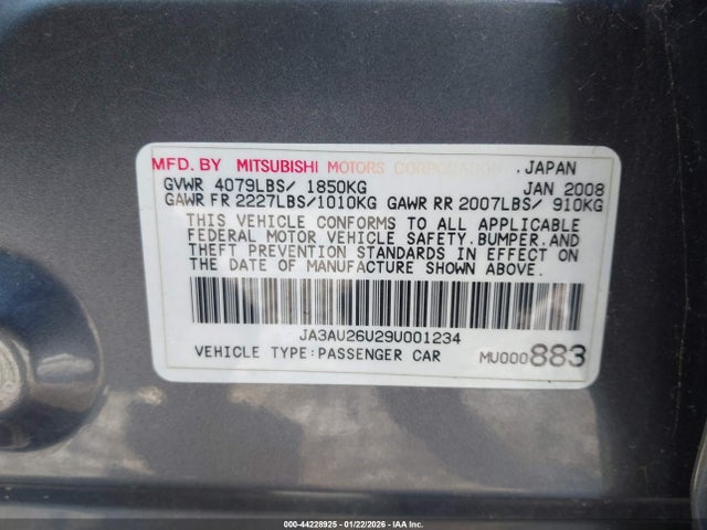 2009 MITSUBISHI LANCER JA3AU26U29U001234 Photo 8