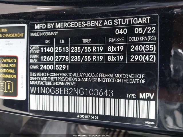 W1N0G8EB2NG103643 Mercedes-Benz Glc 300 4matic Suv