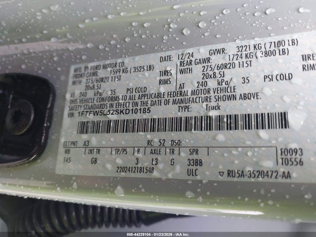 1FTFW5L52SKD10185 Ford F-150 Lariat