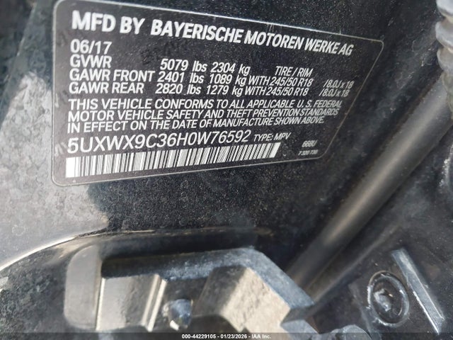 Aukcja sprzedaży 2017 Bmw X3 Xdrive28i, vin: 5UXWX9C36H0W76592, numer aukcji: 44229105