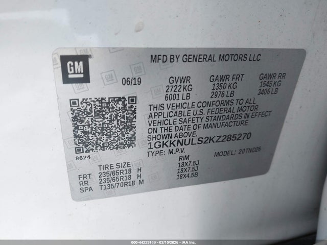 Продаж на аукціоні авто 2019 Gmc Acadia Slt-1, vin: 1GKKNULS2KZ285270, номер лоту: 44229139