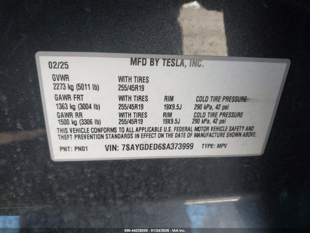 7SAYGDED6SA373999 Tesla Model Y Long Range Dual Motor Rear-wheel Drive