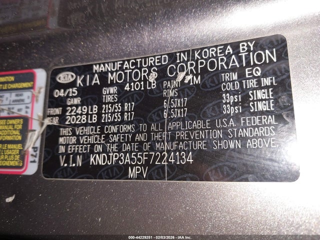 KIA SOUL + 2015 KNDJP3A55F7224134 Image 9