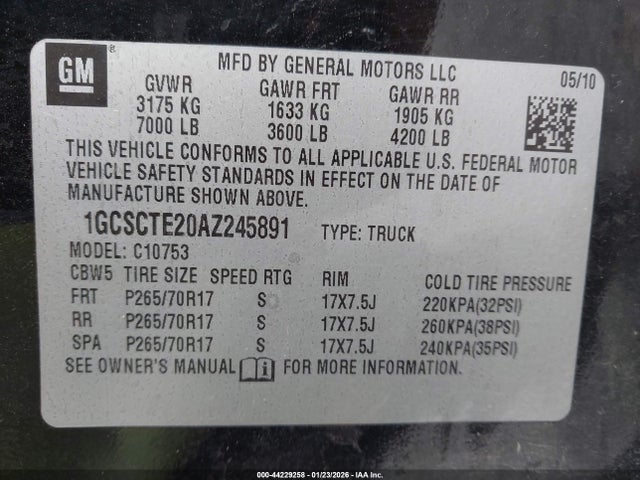 Продаж на аукціоні авто 2010 Chevrolet Silverado 1500 Ltz, vin: 1GCSCTE20AZ245891, номер лоту: 44229258