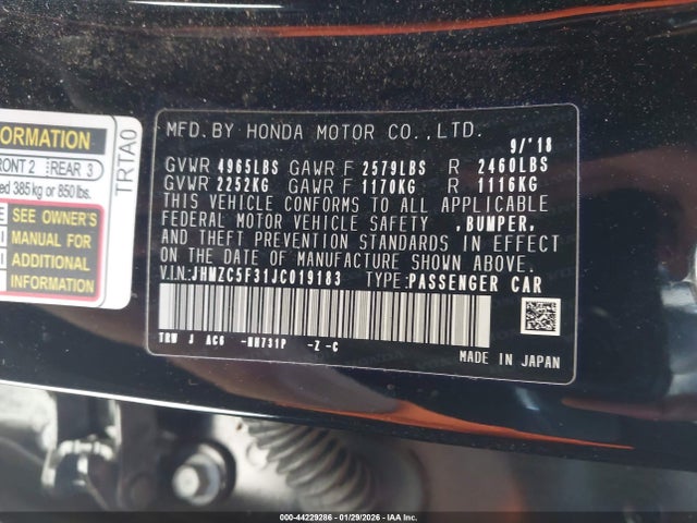 JHMZC5F31JC019183 Honda Clarity Plug-in Hybrid Touring
