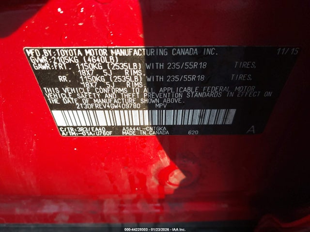 Toyota Rav4 Limited 2016 2T3DFREV4GW409780 Image 9