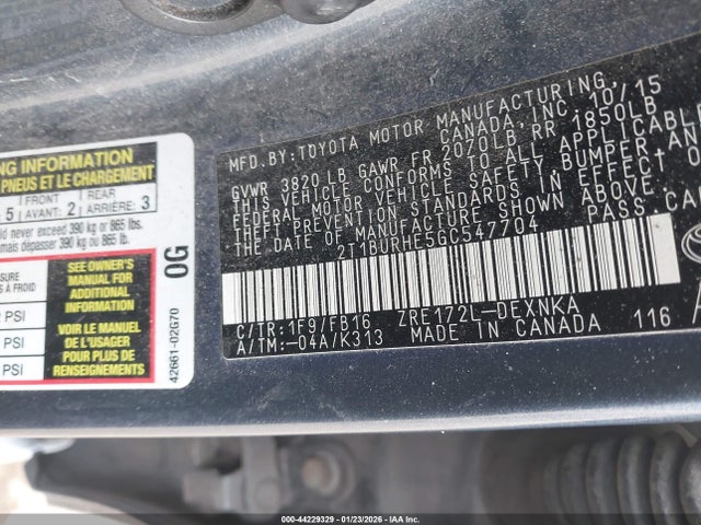 2T1BURHE5GC547704 Toyota COROLLA LE