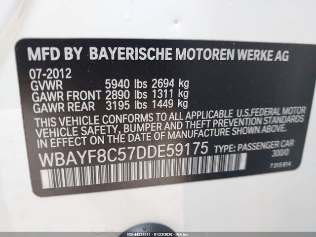 Продаж на аукціоні авто 2013 Bmw 750li Xdrive, vin: WBAYF8C57DDE59175, номер лоту: 44229331