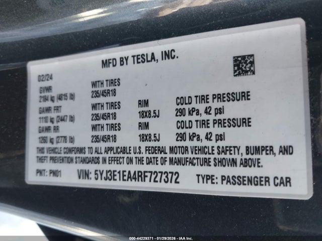 2024 TESLA MODEL 3 5YJ3E1EA4RF727372 Photo 8