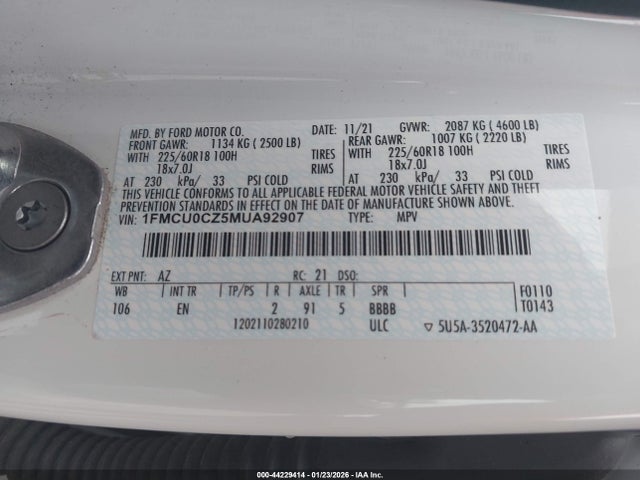 1FMCU0CZ5MUA92907 Ford Escape Sel Hybrid