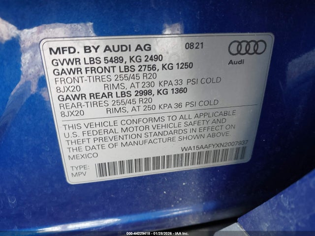 2022 AUDI Q5 SPORTBACK WA15AAFYXN2007937 Photo 8