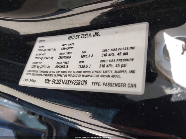 5YJ3E1EAXKF298129 Tesla Model 3 Long Range/mid Range/standard Range/standard Range Plus
