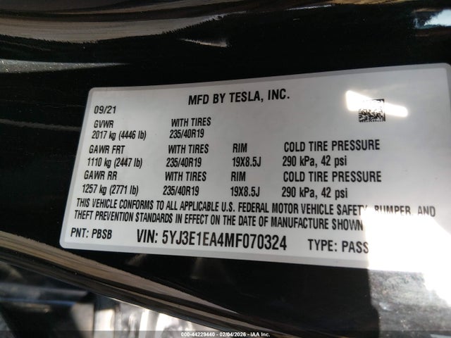 2021 TESLA MODEL 3 5YJ3E1EA4MF070324 Photo 8