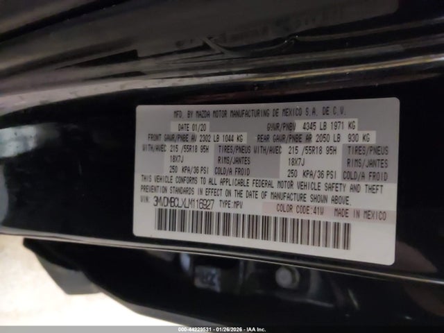 44229531 :رقم المزاد ، 3MVDMBCLXLM116927 vin ، 2020 Mazda Cx-30 Select Package مزاد بيع