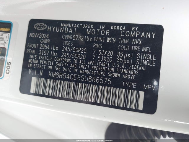 44229539 :رقم المزاد ، KM8R54GE6SU886575 vin ، 2025 Hyundai Palisade Limited مزاد بيع
