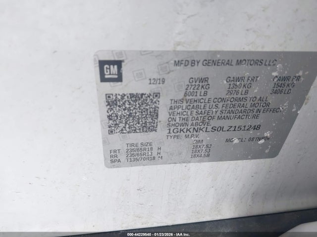 44229540 :رقم المزاد ، 1GKKNKLS0LZ151248 vin ، 2020 Gmc Acadia Fwd Sle مزاد بيع