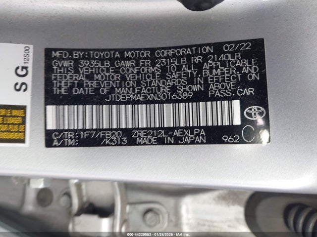 JTDEPMAEXN3016389 Toyota COROLLA LE