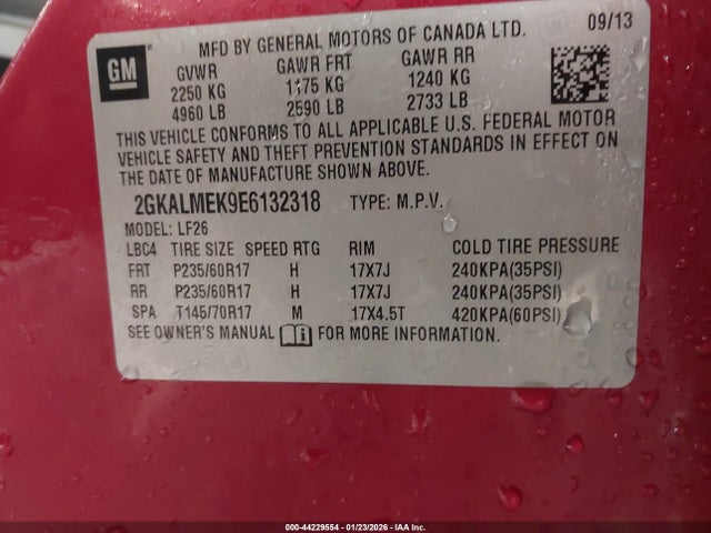 44229554 :رقم المزاد ، 2GKALMEK9E6132318 vin ، 2014 Gmc Terrain Sle-1 مزاد بيع