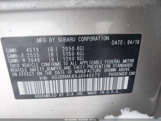 4S3BNAK60J3040273 Subaru Legacy 2.5i Limited