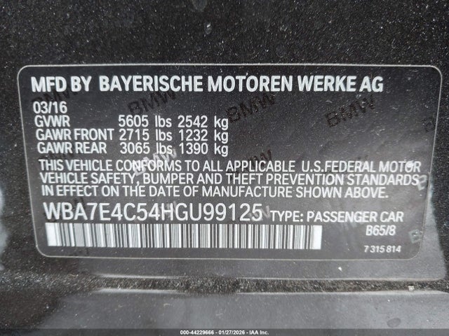 44229666 :رقم المزاد ، WBA7E4C54HGU99125 vin ، 2017 Bmw 740i Xdrive مزاد بيع