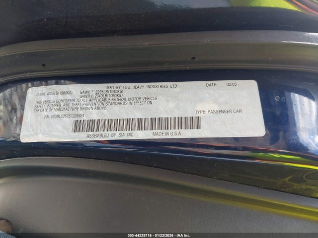 Продаж на аукціоні авто 2005 Subaru Legacy 2.5i Limited, vin: 4S3BL626757225924, номер лоту: 44229716