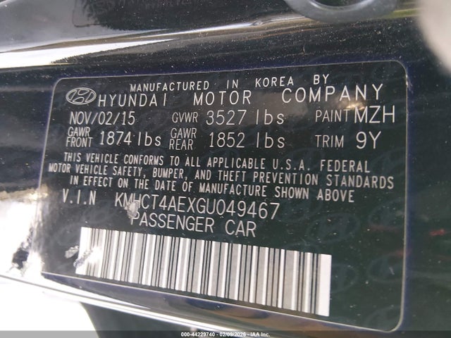 KMHCT4AEXGU049467 Hyundai ACCENT SE