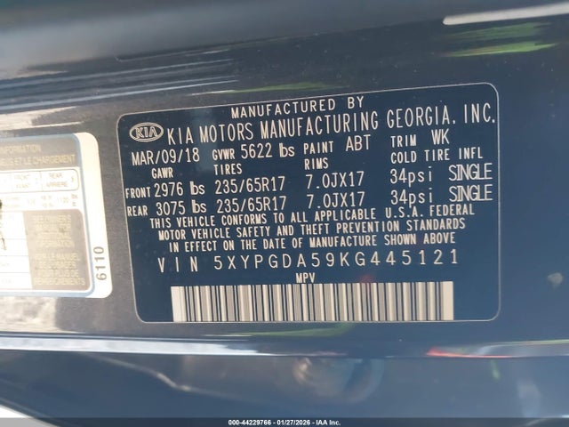 KIA Sorento 3.3l Lx 2019 5XYPGDA59KG445121 Image 9