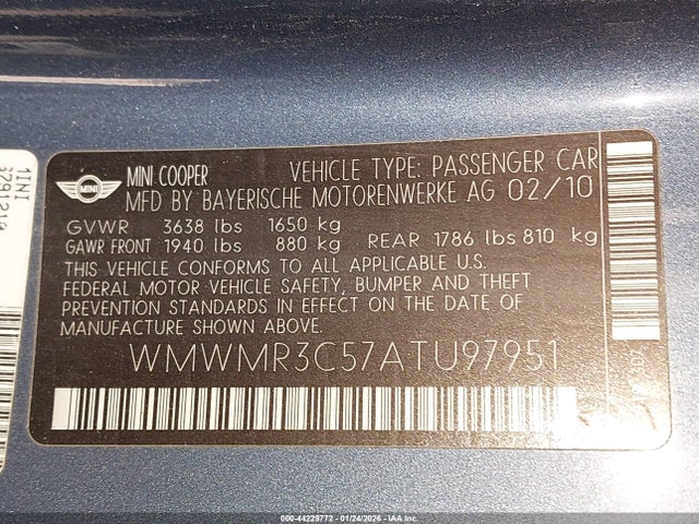 2010 MINI COOPER WMWMR3C57ATU97951 Photo 8