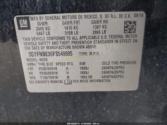 2015 CADILLAC SRX 3GYFNBE36FS549885 Photo 8