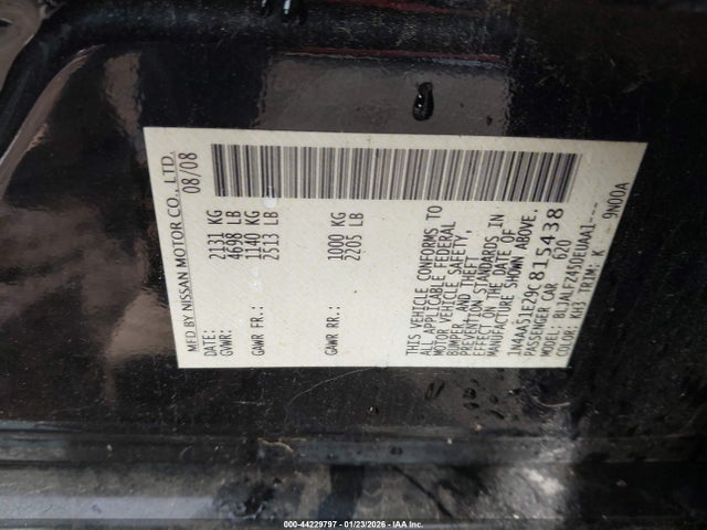 Продажа на аукционе авто 2009 Nissan Maxima 3.5 Sv, vin: 1N4AA51E29C815438, номер лота: 44229797