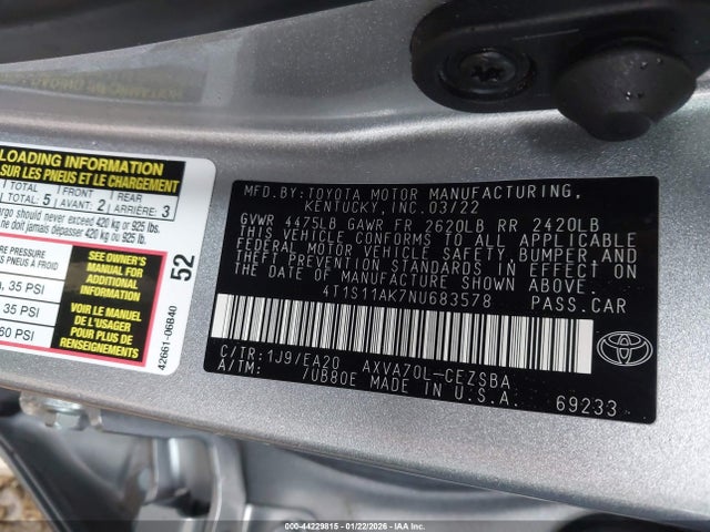 4T1S11AK7NU683578 Toyota CAMRY SE