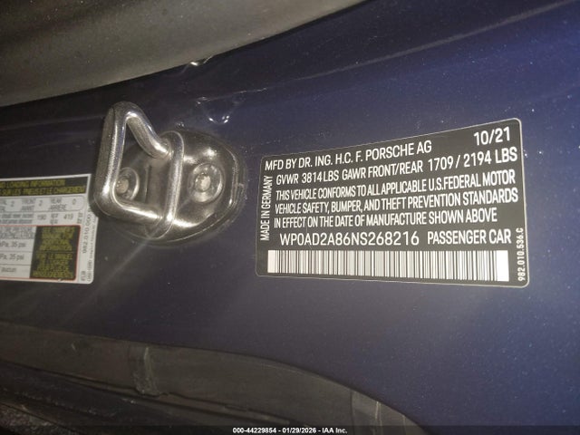 WP0AD2A86NS268216 Porsche 718 Cayman Gts 4.0