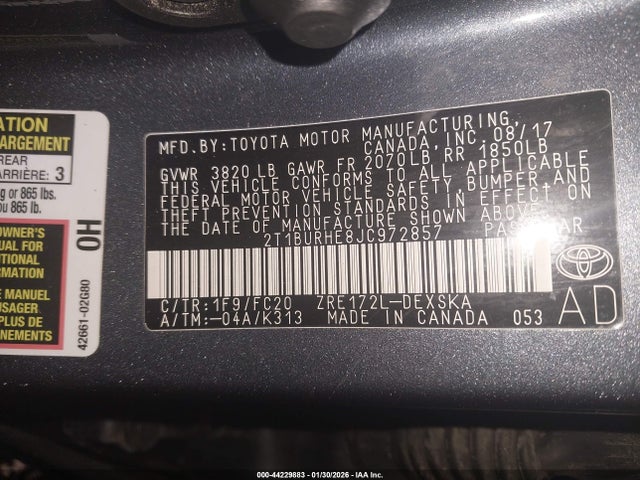 Toyota COROLLA SE 2018 2T1BURHE8JC972857 Image 9