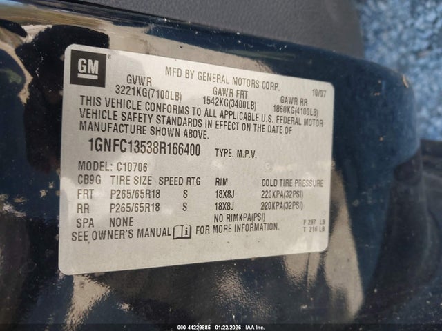 2008 CHEVROLET TAHOE HYBRID 1GNFC13538R166400 Photo 8