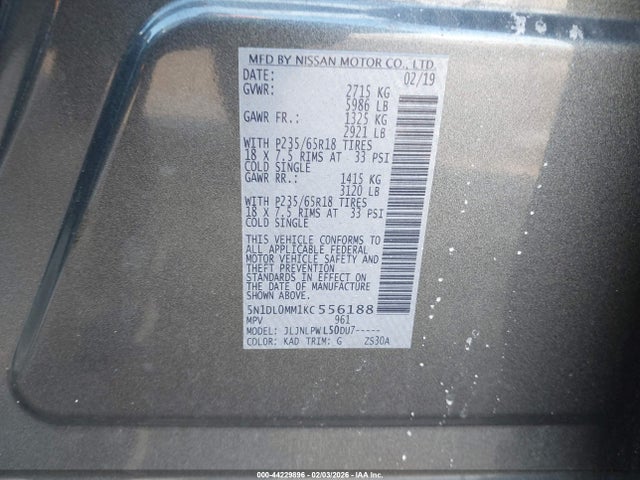 5N1DL0MM1KC556188 Infiniti QX60 PURE
