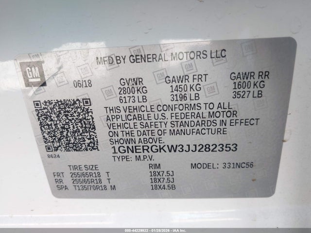 1GNERGKW3JJ282353 Chevrolet Traverse 1lt