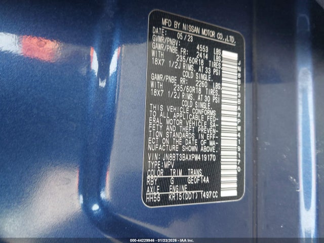 2023 Nissan Rogue Sv Fwd მანქანა იყიდება აუქციონზე, vin: JN8BT3BAXPW419170, აუქციონის ნომერი: 44229946