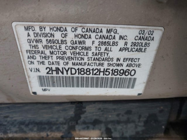 2002 ACURA MDX 2HNYD18812H518960 Photo 8
