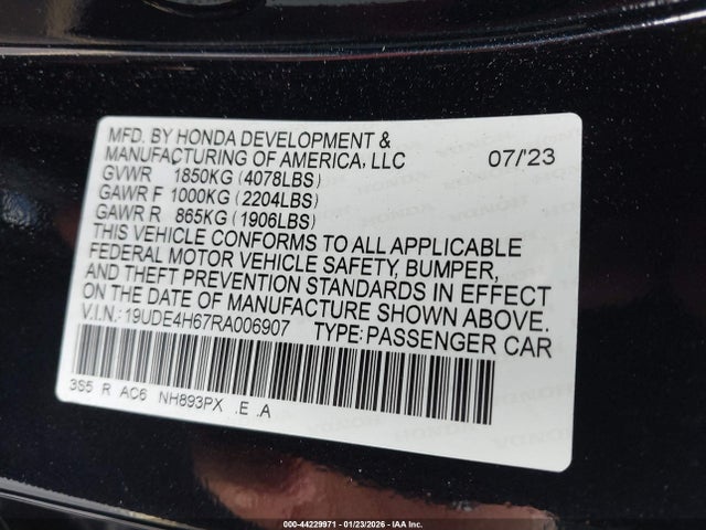 44229971 :رقم المزاد ، 19UDE4H67RA006907 vin ، 2024 Acura Integra A-spec Technology مزاد بيع