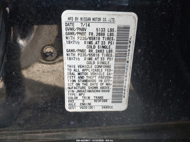 JN8AZ1MU5EW418849 Nissan MURANO SL