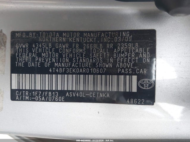 Aukcja sprzedaży 2010 Toyota Camry Le, vin: 4T4BF3EK0AR010607, numer aukcji: 44230055