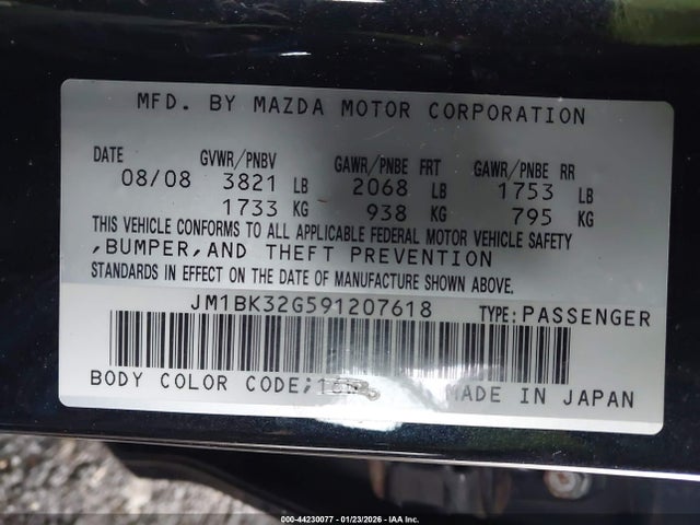 Продаж на аукціоні авто 2009 Mazda Mazda3 I, vin: JM1BK32G591207618, номер лоту: 44230077